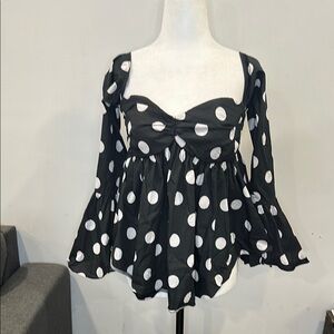 Caroline Constas Polka Dot Off Shoulder Corset Top from Revolve